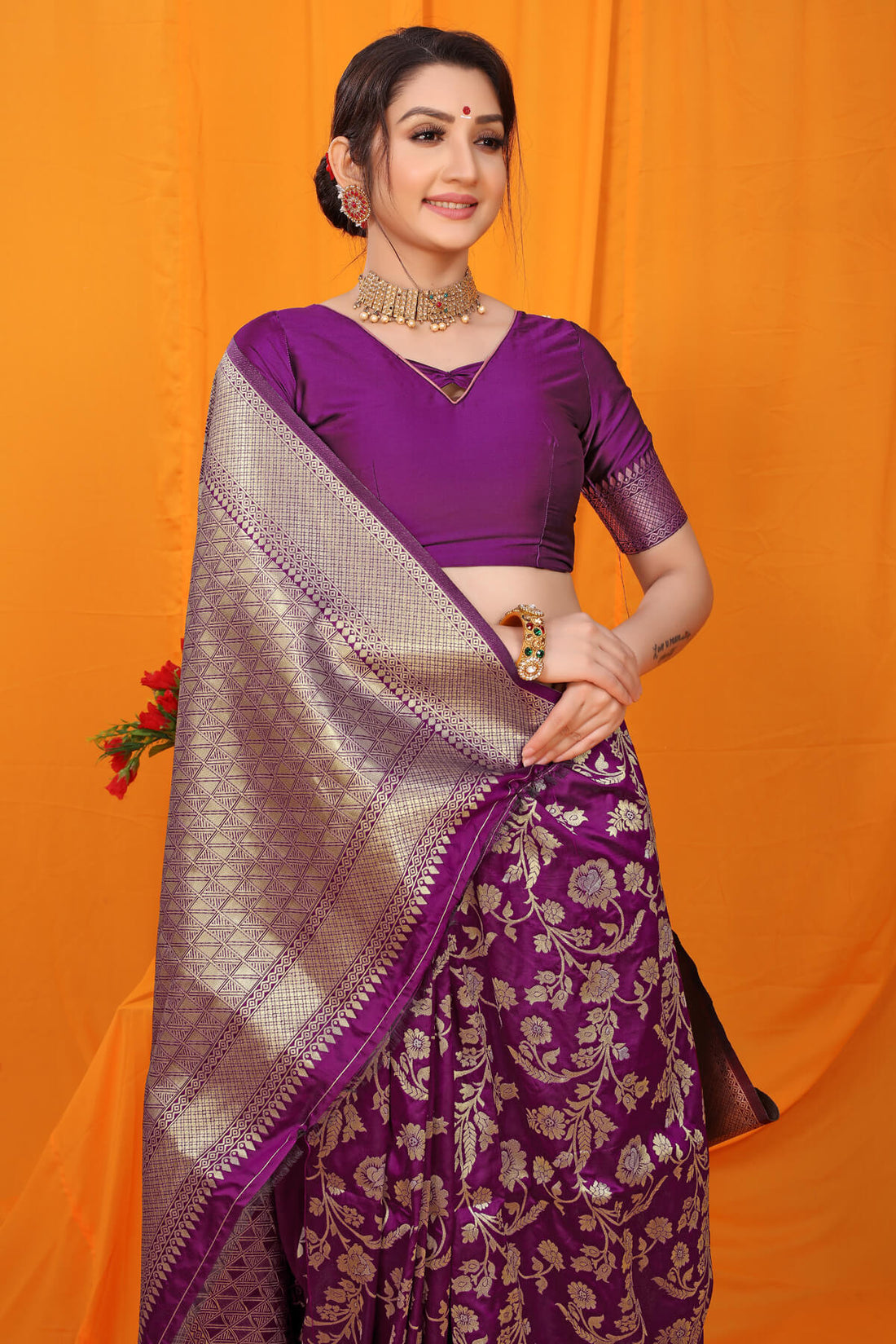 Mesmerising Purple Kanjivaram Silk With Scintilla Blouse Piece