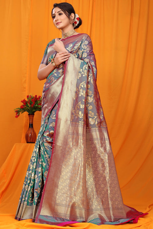 Load image into Gallery viewer, Capricious Rama Kanjivaram Silk With Scintilla Blouse Piece
