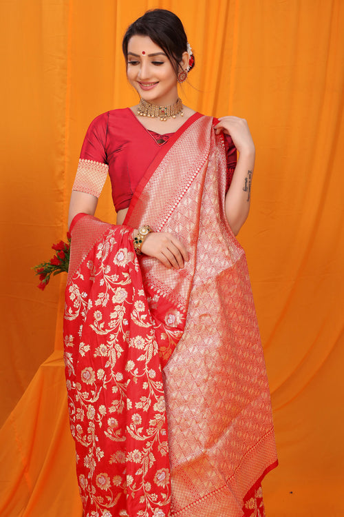 Load image into Gallery viewer, Gratifying Red Kanjivaram Silk With Scintilla Blouse Piece
