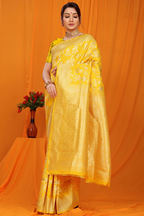 Load image into Gallery viewer, Outstanding Yellow Kanjivaram Silk With Scintilla Blouse Piece
