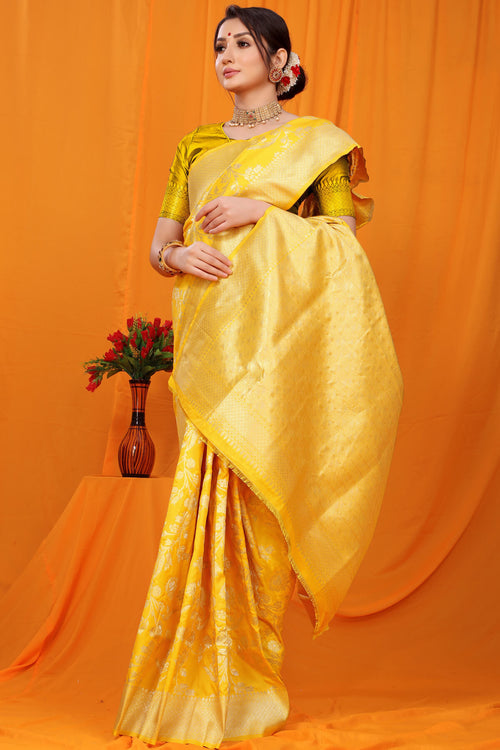 Load image into Gallery viewer, Outstanding Yellow Kanjivaram Silk With Scintilla Blouse Piece
