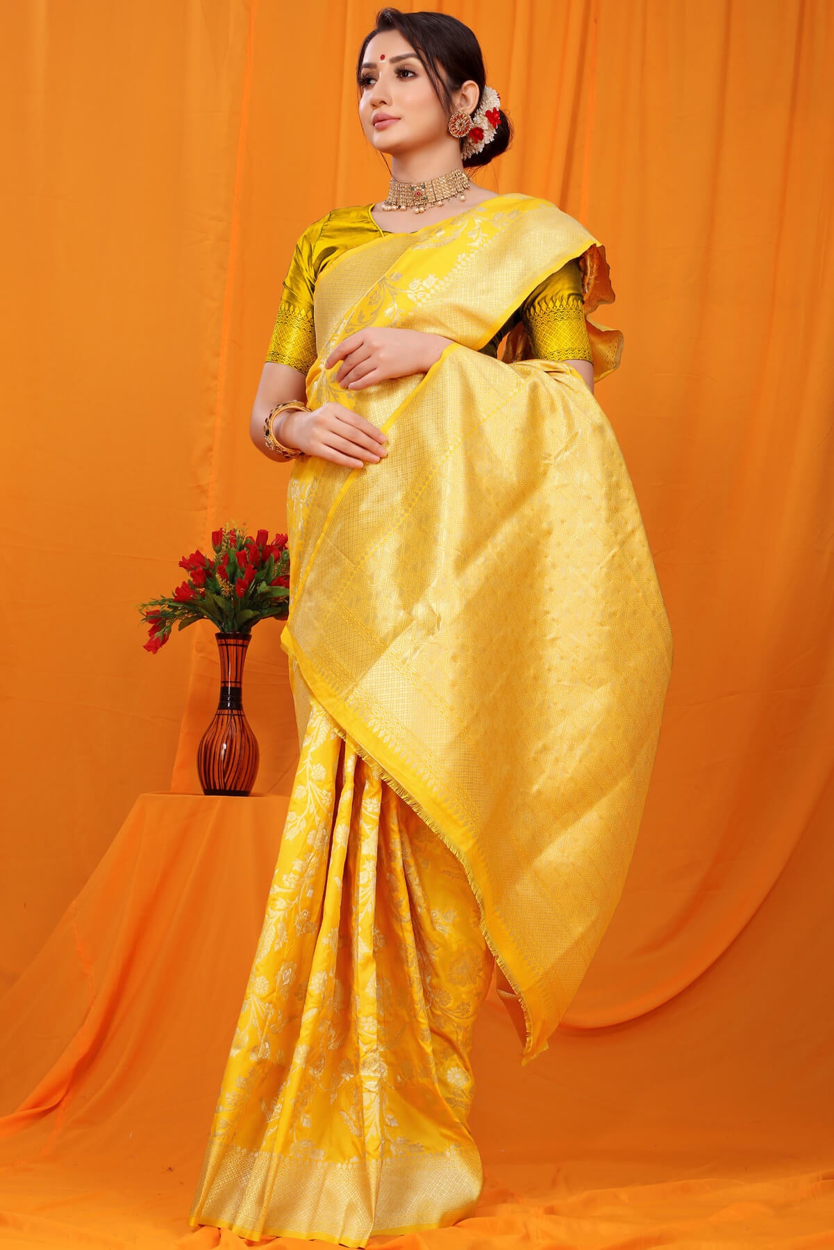 Outstanding Yellow Kanjivaram Silk With Scintilla Blouse Piece