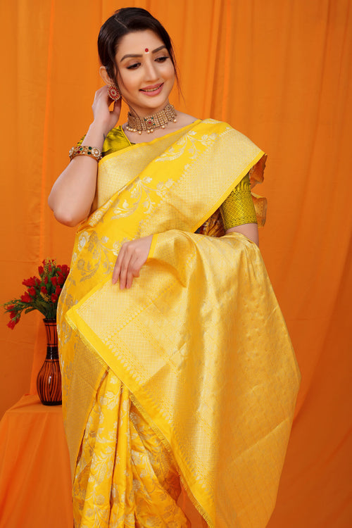 Load image into Gallery viewer, Outstanding Yellow Kanjivaram Silk With Scintilla Blouse Piece
