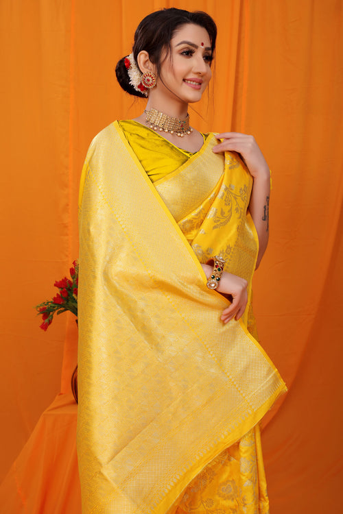 Load image into Gallery viewer, Outstanding Yellow Kanjivaram Silk With Scintilla Blouse Piece
