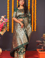 Serendipity Dark Green Banarasi Silk Saree With Pleasurable Blouse Piece