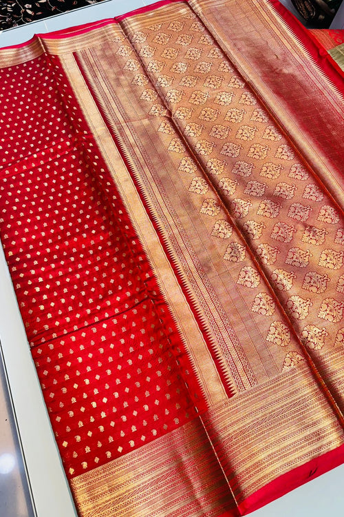 Load image into Gallery viewer, Glamorous Red Soft Banarasi Silk Saree With Ethereal Blouse
