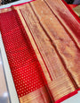 Glamorous Red Soft Banarasi Silk Saree With Ethereal Blouse