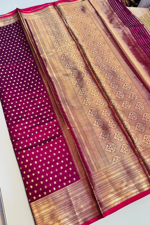 Load image into Gallery viewer, Splendorous Wine Soft Banarasi Silk Saree With Denouement Blouse
