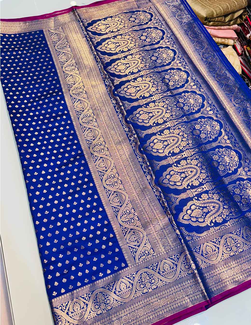 Panache Royal Blue Soft Banarasi Silk Saree With Rhapsody Blouse