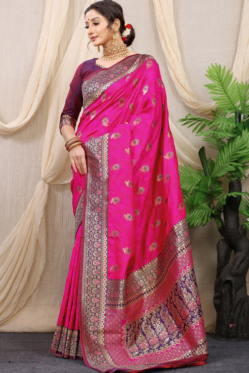 Load image into Gallery viewer, Improbable Dark Pink Banarasi Silk Saree With Redolent Blouse Piece
