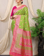 Prodigal Mehndi Banarasi Silk Saree With Redolent Blouse Piece