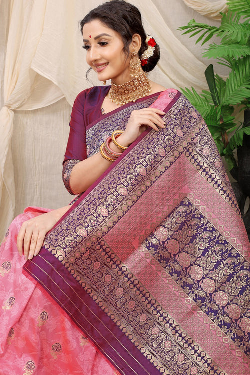 Load image into Gallery viewer, Incomparable Pink Banarasi Soft Silk Saree With Redolent Blouse Piece
