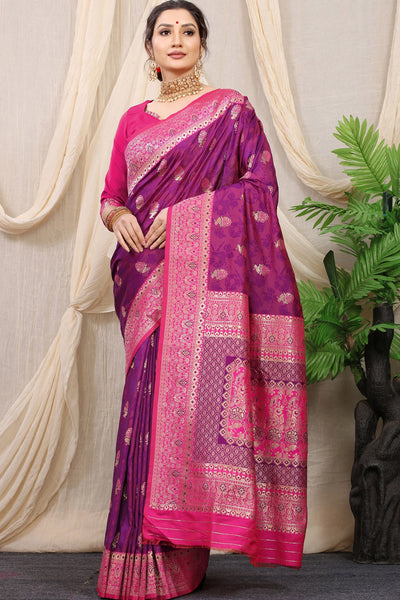 Tremendous Purple Banarasi Silk Saree With Redolent Blouse Piece