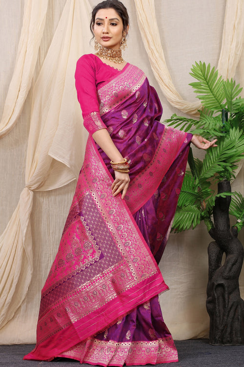 Load image into Gallery viewer, Tremendous Purple Banarasi Silk Saree With Redolent Blouse Piece
