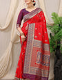 Proficient Red Banarasi Silk Saree With Redolent Blouse Piece