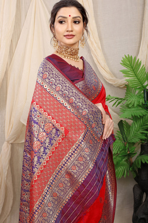 Load image into Gallery viewer, Proficient Red Banarasi Silk Saree With Redolent Blouse Piece

