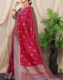 Glittering Wine Banarasi Silk Saree With Redolent Blouse Piece