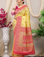 Trendy Yellow Banarasi Silk Saree With Redolent Blouse Piece