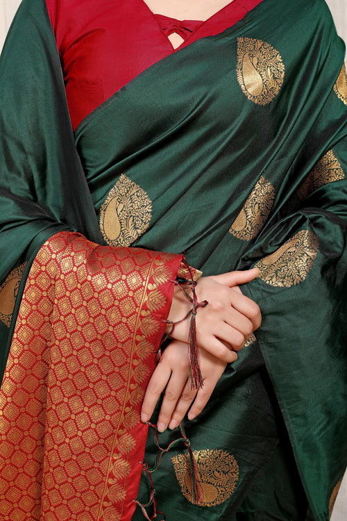 Load image into Gallery viewer, Unique Dark Green Banarasi Silk Saree With Engrossing Blouse Piece
