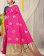 Dazzling Dark Pink Banarasi Silk Saree With Engrossing Blouse Piece