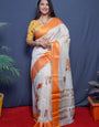 Marvellous Beige Linen Silk Saree With Glorious Blouse Piece