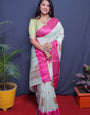 Flattering Pista Linen Silk Saree With Glorious Blouse Piece