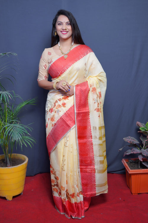 Load image into Gallery viewer, Elegant Yellow Linen Silk Saree With Glorious Blouse Piece
