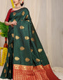 Designer Dark Green Banarasi Silk Saree With Smart Blouse Piece