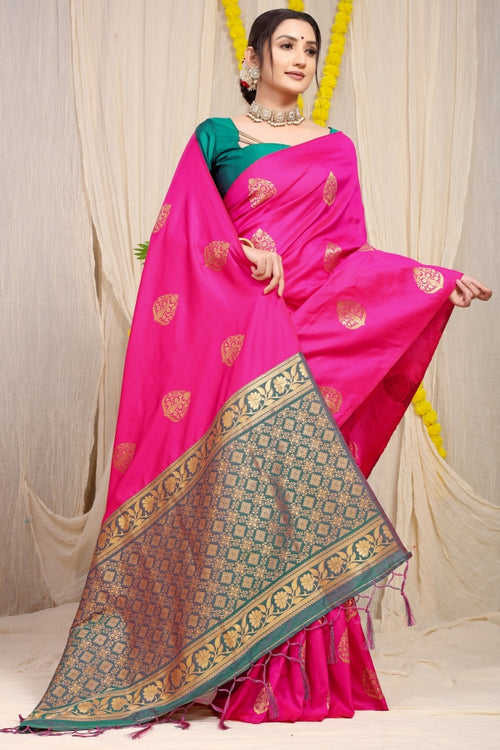 Load image into Gallery viewer, Engrossing Dark Pink Banarasi Silk Saree With Admirable Blouse Piece
