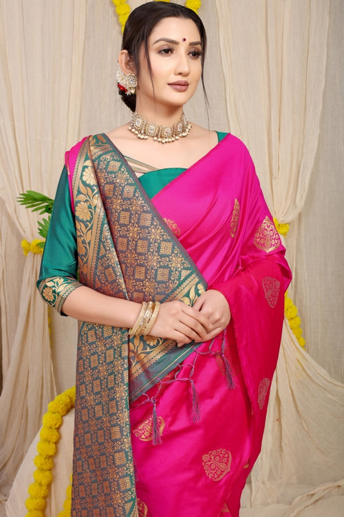 Load image into Gallery viewer, Engrossing Dark Pink Banarasi Silk Saree With Admirable Blouse Piece
