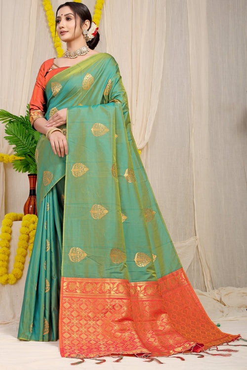 Load image into Gallery viewer, Adorable Green Banarasi Silk Saree With Captivating  Blouse Piece
