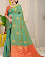 Adorable Green Banarasi Silk Saree With Captivating  Blouse Piece