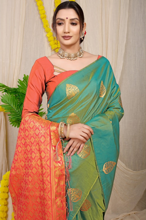 Load image into Gallery viewer, Adorable Green Banarasi Silk Saree With Captivating  Blouse Piece
