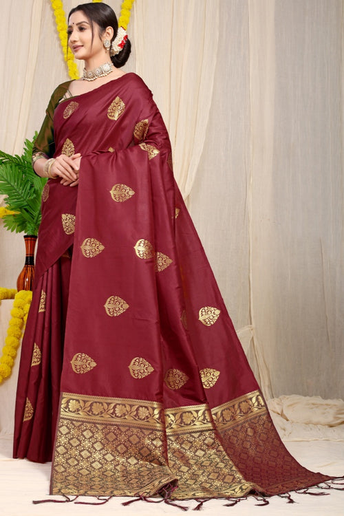 Load image into Gallery viewer, Exceptional Maroon Banarasi Silk Saree With Prominent Blouse Piece
