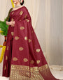 Exceptional Maroon Banarasi Silk Saree With Prominent Blouse Piece