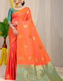 Appealing Peach Banarasi Silk Saree With Blooming Blouse Piece