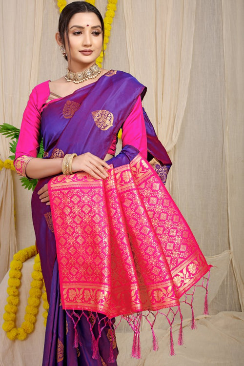 Load image into Gallery viewer, Stunner Purple Banarasi Silk Saree With Fairytale Blouse Piece
