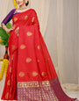 A dreamy Red Banarasi Silk Saree With Adoring Blouse Piece