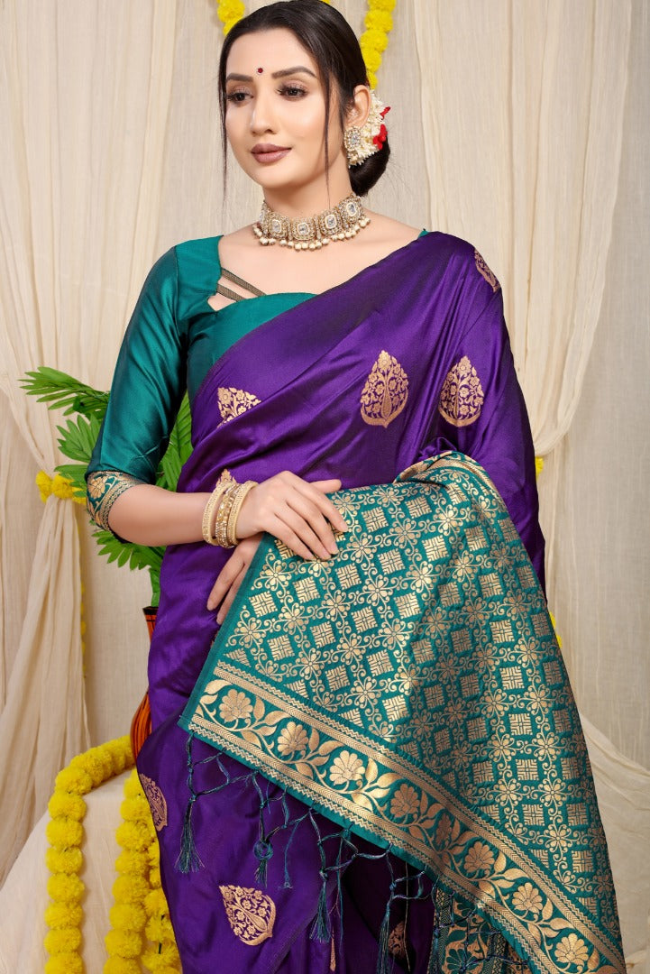 Traditional Royal Blue Banarasi Silk Saree With Ideal Blouse Piece