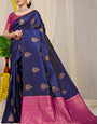 Girlish Navy Blue Soft Banarasi Silk Saree With Lissome Blouse Piece