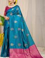 Excellent Teal Blue Soft Banarasi Silk Saree With Lissome Blouse Piece