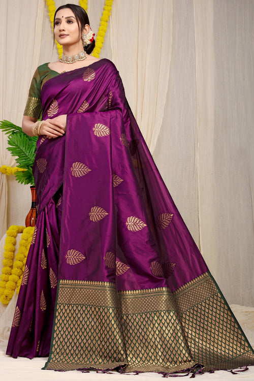 Load image into Gallery viewer, Efflorescence Wine Soft Banarasi Silk Saree With Lissome Blouse Piece
