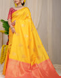 Imbrication Yellow Soft Banarasi Silk Saree With Lissome Blouse Piece