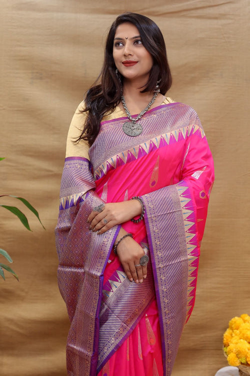 Load image into Gallery viewer, Alluring Dark Pink Soft Banarasi Silk Saree With Eye-catching Blouse Piece
