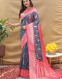 Skinny Grey Soft Banarasi Silk Saree With Designer Blouse Piece