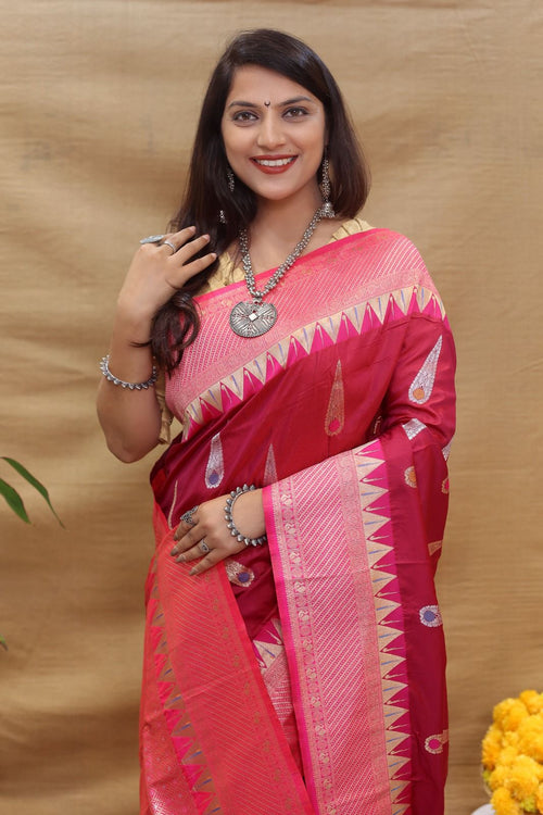 Load image into Gallery viewer, Hypnotic Maroon Soft Banarasi Silk Saree With Delightful Blouse Piece
