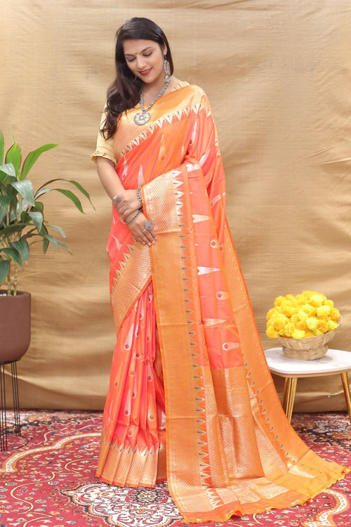 Load image into Gallery viewer, Intricate Peach Soft Banarasi Silk Saree With Capricious Blouse Piece
