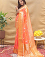 Intricate Peach Soft Banarasi Silk Saree With Capricious Blouse Piece