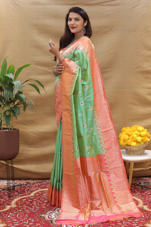 Load image into Gallery viewer, Charming Sea Green Soft Banarasi Silk Saree With Surpassing Blouse Piece
