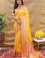 Ethnic Yellow Soft Banarasi Silk Saree With Exceptional Blouse Piece